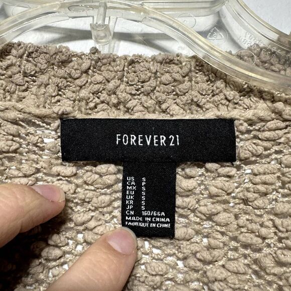 Forever 21 Cardigan Sweater Tan Brown 3/4 Sleeve Knit Open Front Womens sz Small - Picture 5 of 7